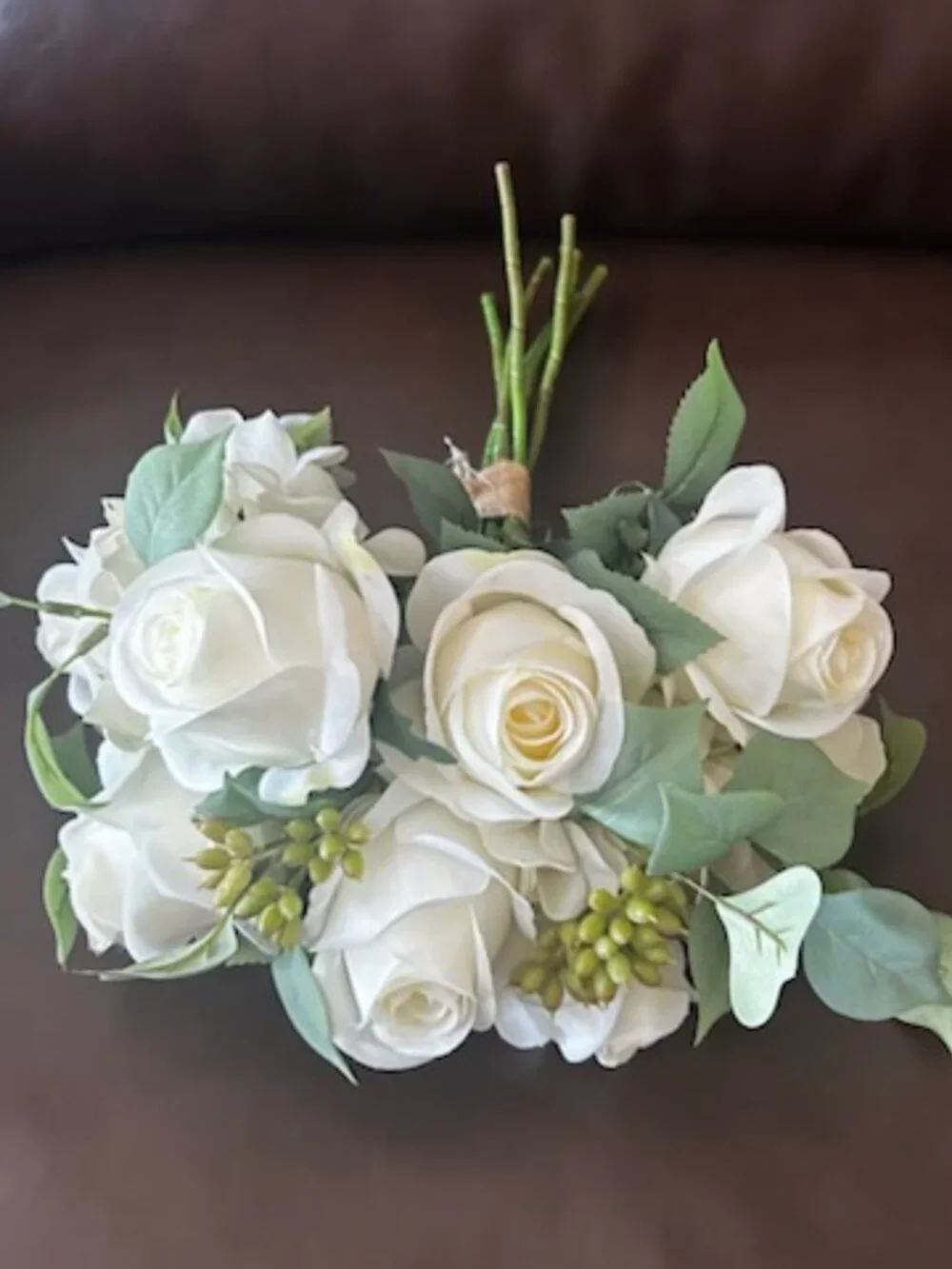 Custom Made Realistic Wedding  Bouquet Silk Roses, Sage & Eucalyptus Greenery